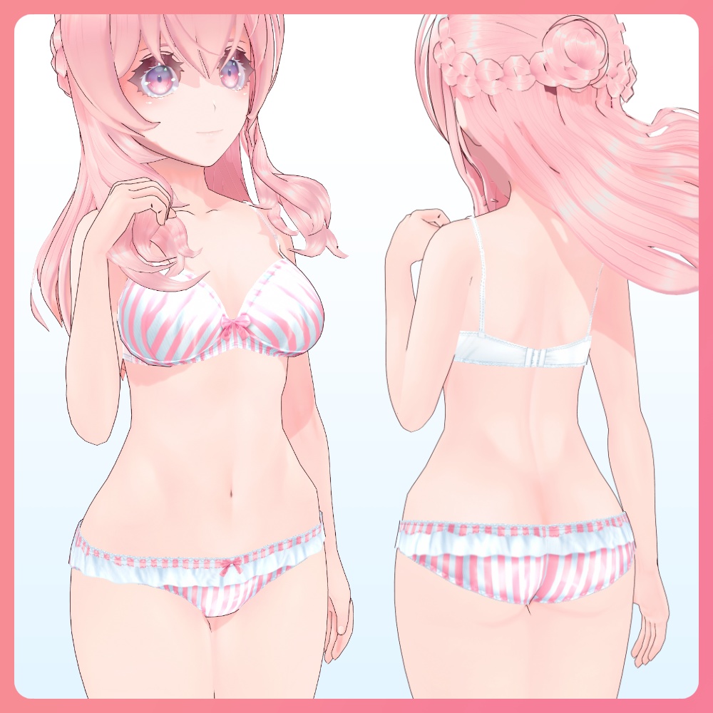 【#VRoid 全6色】ストライプランジェリー ホワイト Stripe Lingerie White