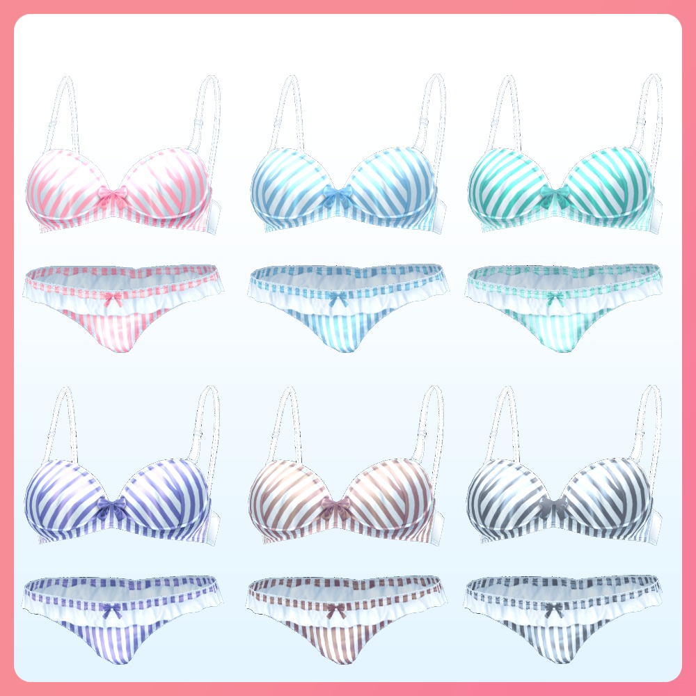 【#VRoid 全6色】ストライプランジェリー ホワイト Stripe Lingerie White