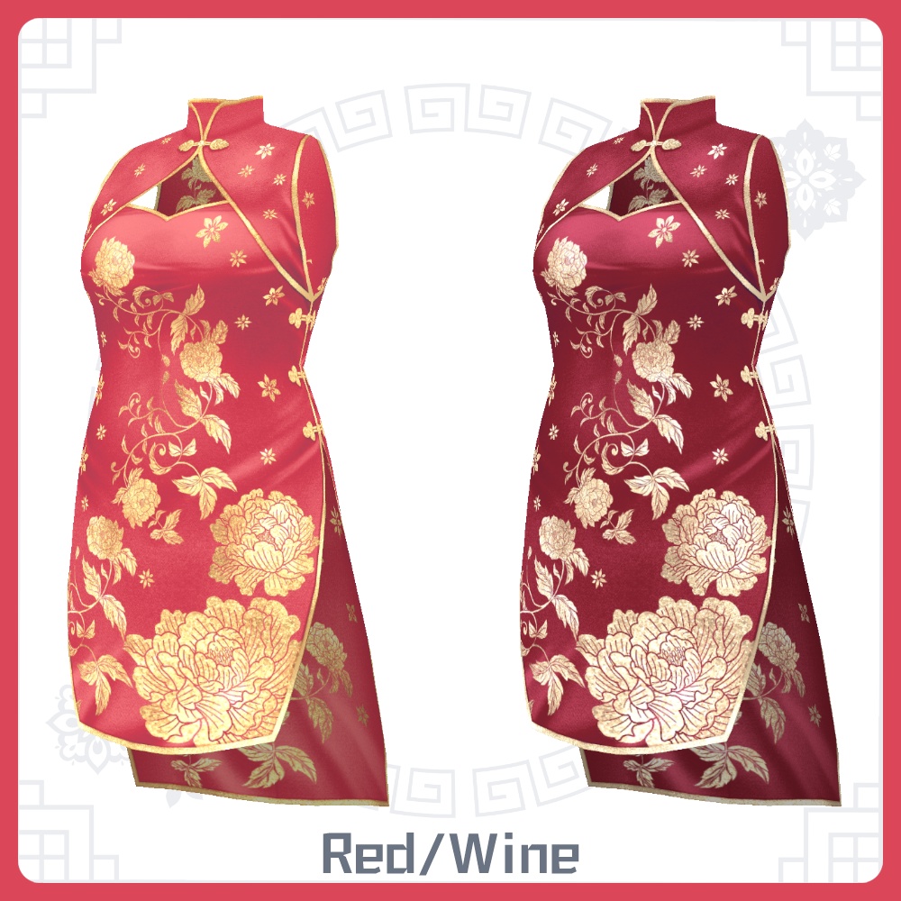 【#VRoid 全6色】チャイナドレス 花 ChinaDress Flower