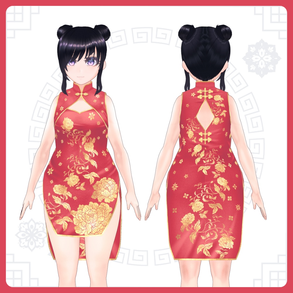 【#VRoid 全6色】チャイナドレス 花 ChinaDress Flower
