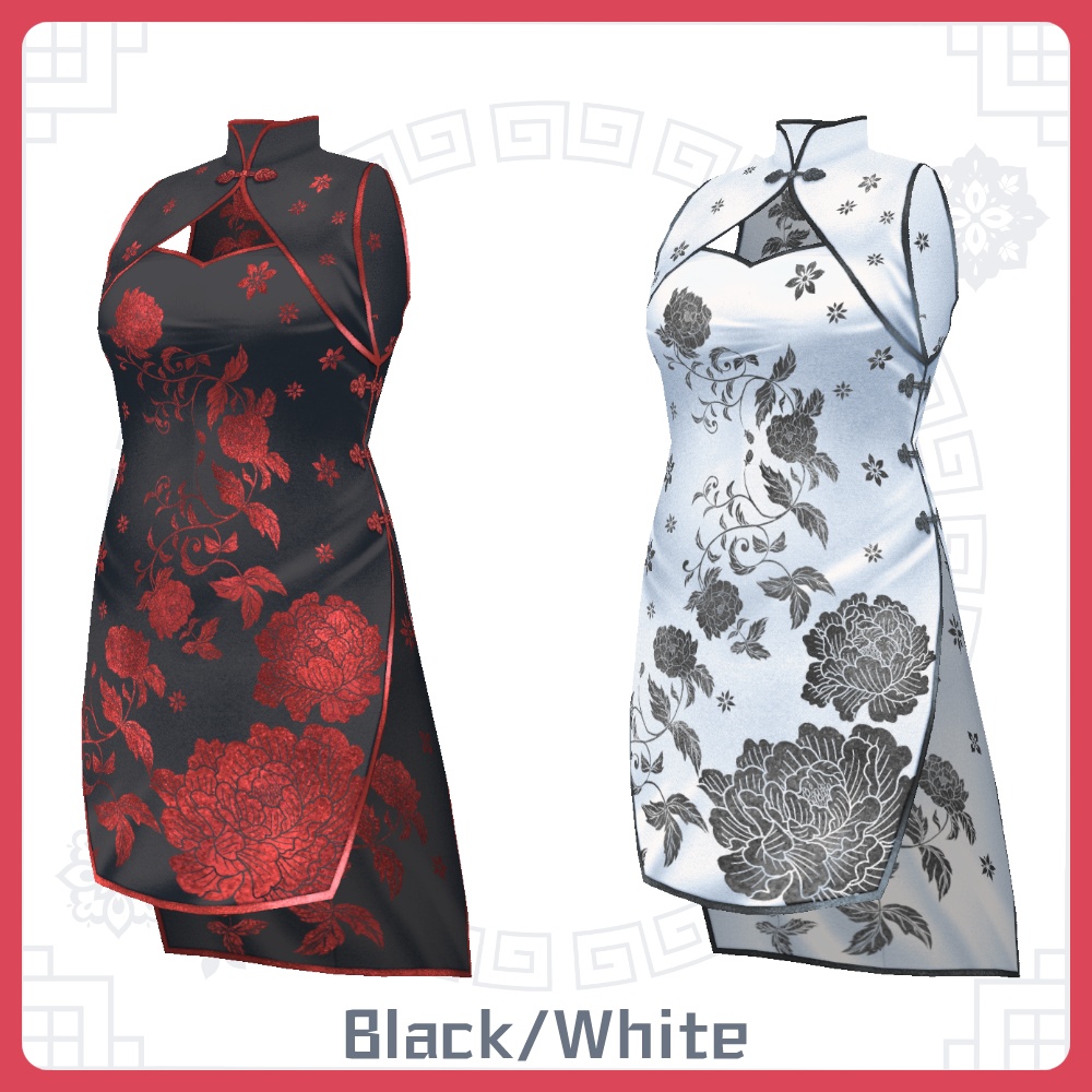 【#VRoid 全6色】チャイナドレス 花 ChinaDress Flower