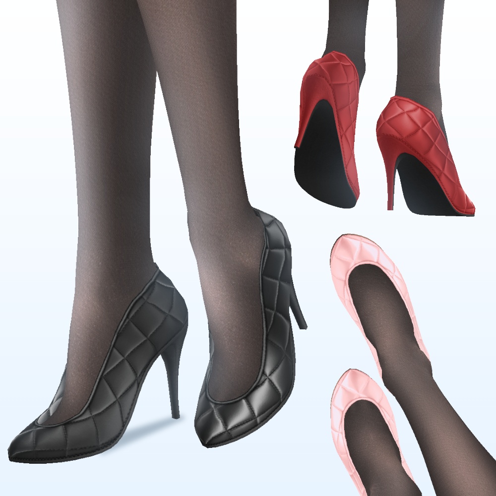 【#VRoid 6色 ピンヒール用】キルティングレザーパンプス quilting leather high heels