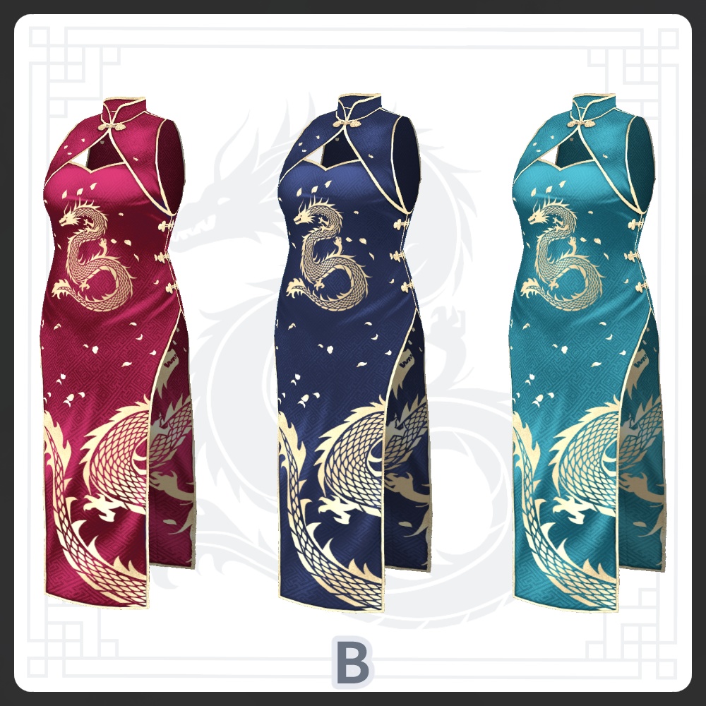 【#VRoid 10Color】チャイナドレス 龍 Qipao Dragon Chinese Dress Costume