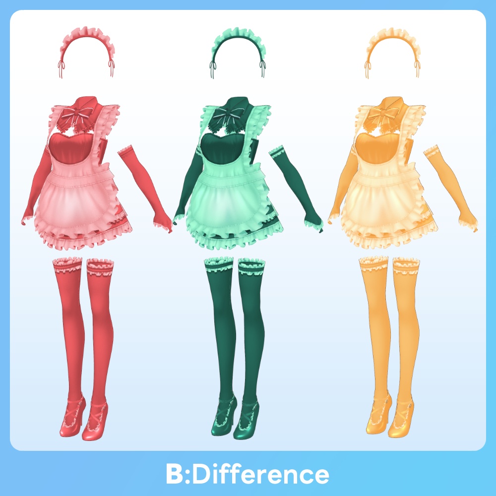 【 #VRoid 全9色】 ワンピースメイドドレス Maid Apron Dresses