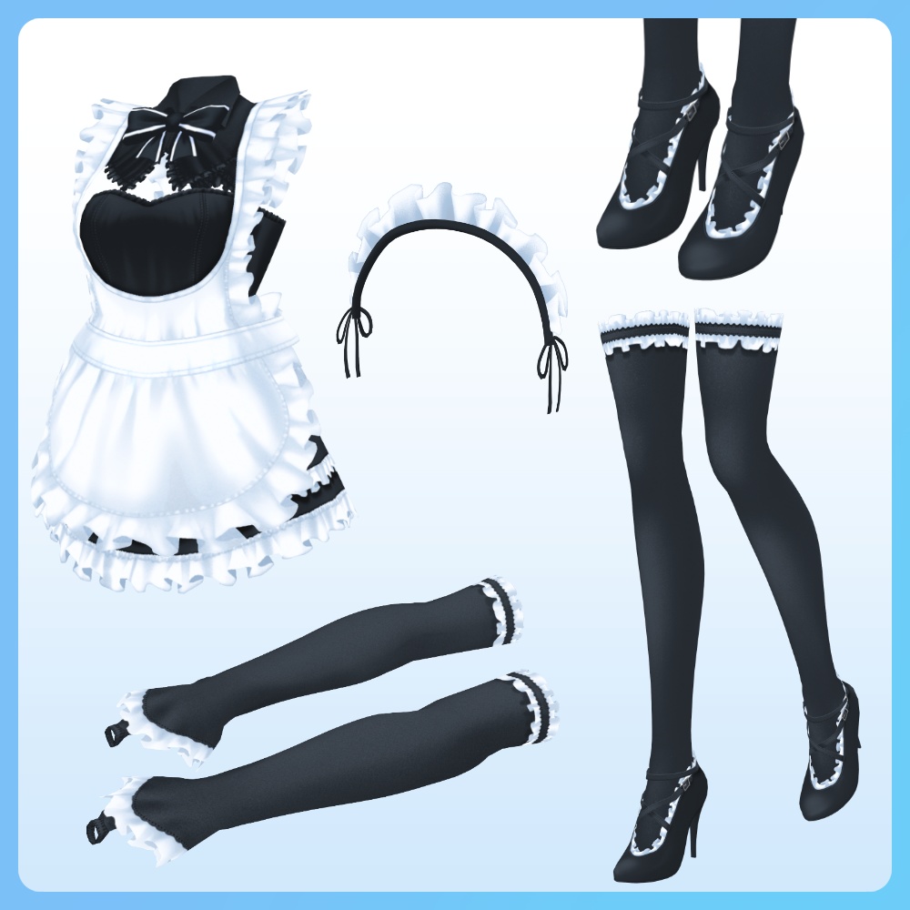 【 #VRoid 全9色】 ワンピースメイドドレス Maid Apron Dresses