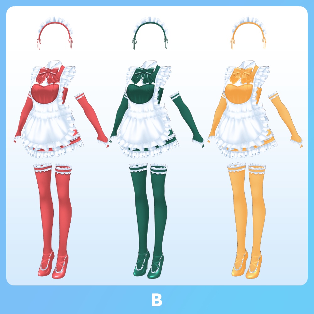 【 #VRoid 全9色】 ワンピースメイドドレス Maid Apron Dresses