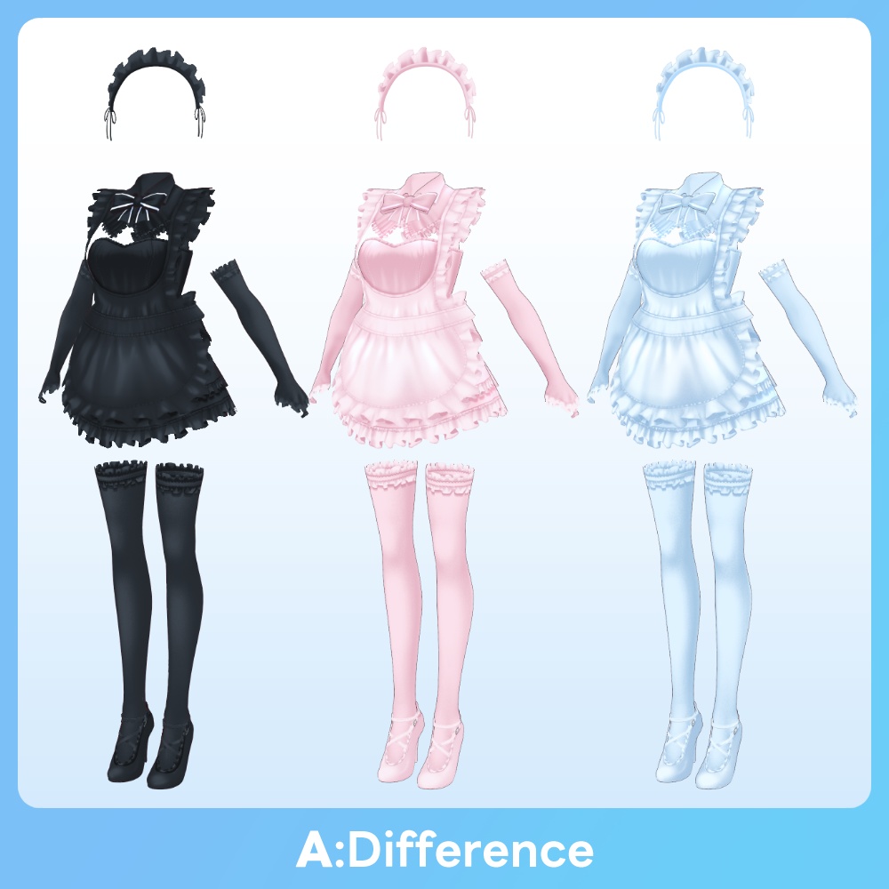 【 #VRoid 全9色】 ワンピースメイドドレス Maid Apron Dresses