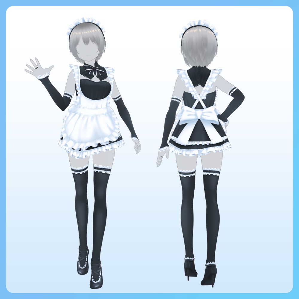 【 #VRoid 全9色】 ワンピースメイドドレス Maid Apron Dresses