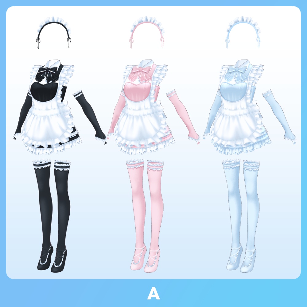 【 #VRoid 全9色】 ワンピースメイドドレス Maid Apron Dresses
