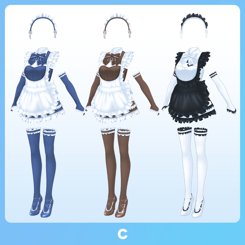 【 #VRoid 全9色】 ワンピースメイドドレス Maid Apron Dresses