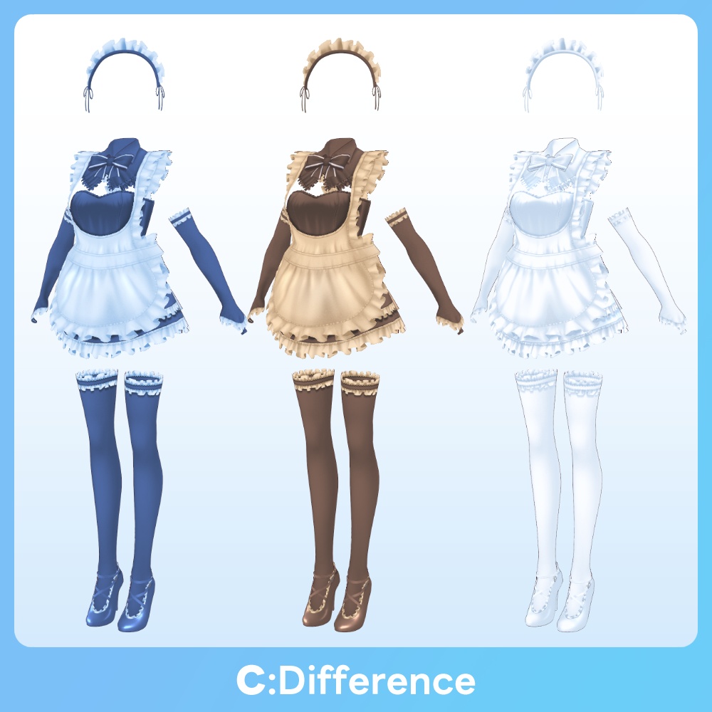 【 #VRoid 全9色】 ワンピースメイドドレス Maid Apron Dresses