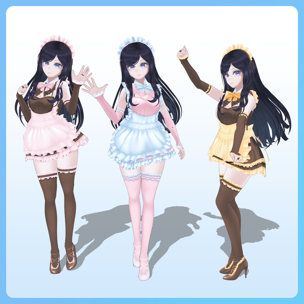 【 #VRoid 全9色】 ワンピースメイドドレス Maid Apron Dresses