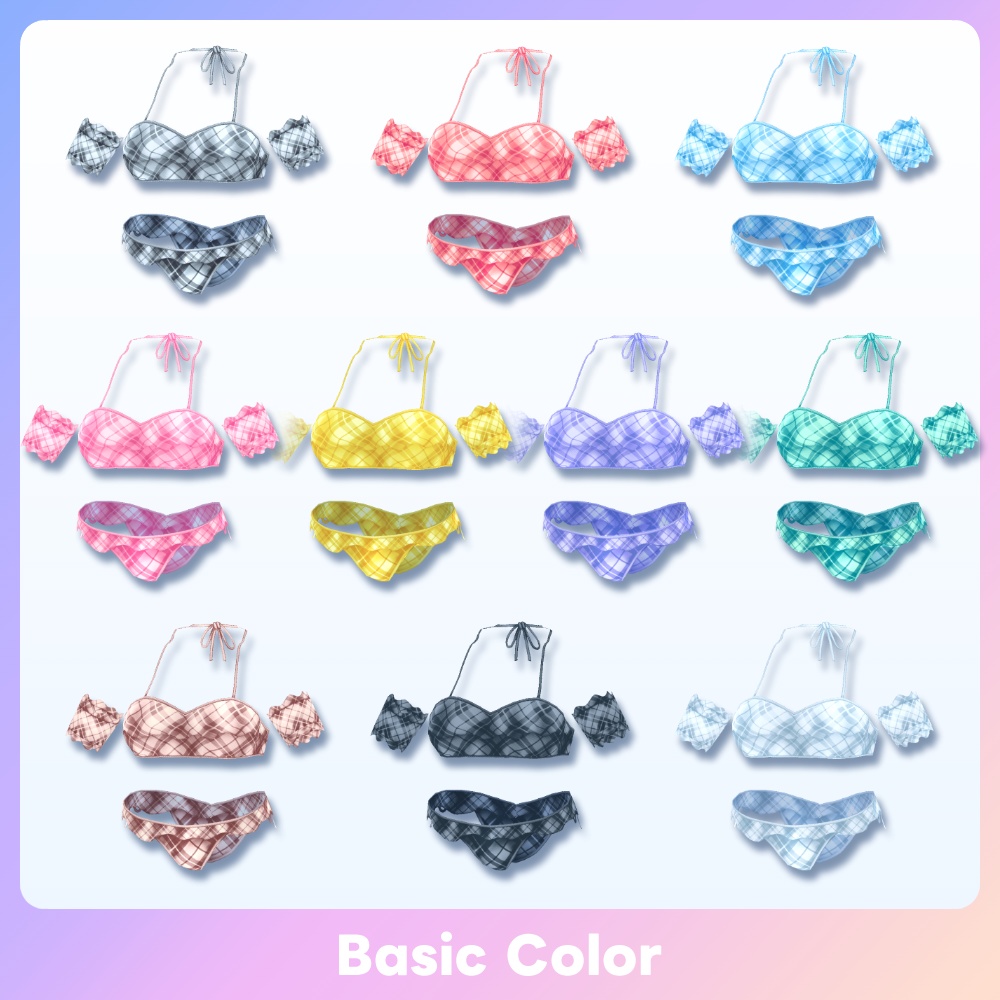 【SALE 600→500JPY #VRoid 2WAY 20色】チェックパターンスイムウェア Checked Bikini Swimwear