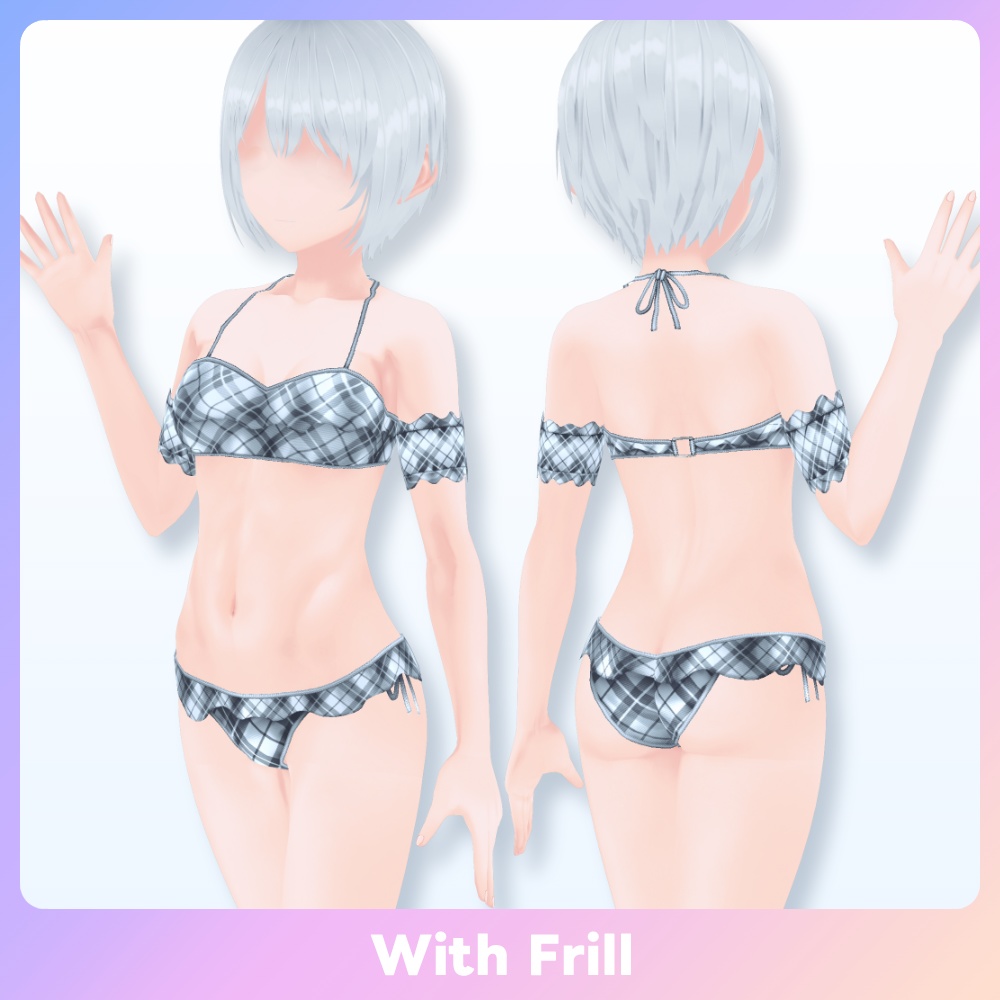 【SALE 600→500JPY #VRoid 2WAY 20色】チェックパターンスイムウェア Checked Bikini Swimwear
