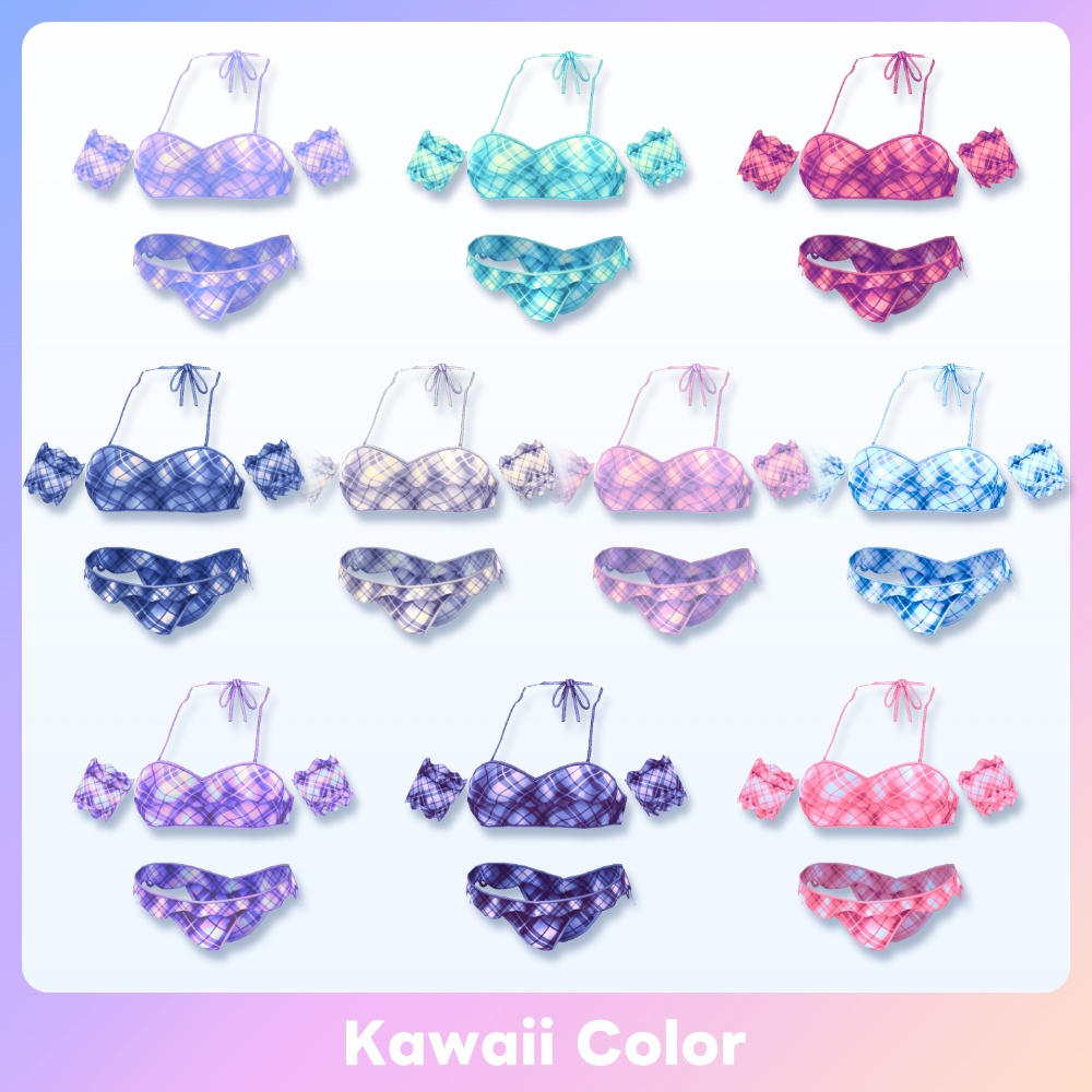 【SALE 600→500JPY #VRoid 2WAY 20色】チェックパターンスイムウェア Checked Bikini Swimwear