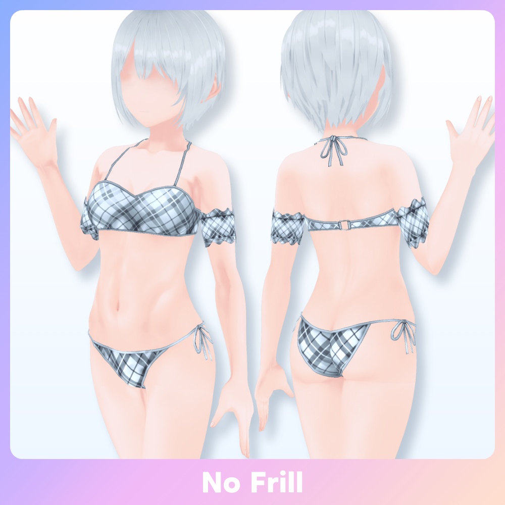 【SALE 600→500JPY #VRoid 2WAY 20色】チェックパターンスイムウェア Checked Bikini Swimwear