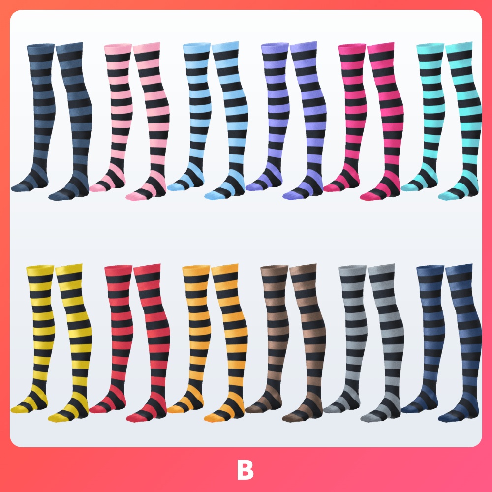 【#VRoid 24Color】ストライプ ニーハイソックス striped knee-high socks