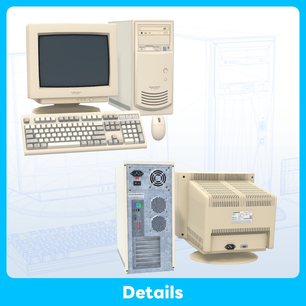 【FBX GLB 3Color】レトロコンピューター セット Old Computer Accessories Set