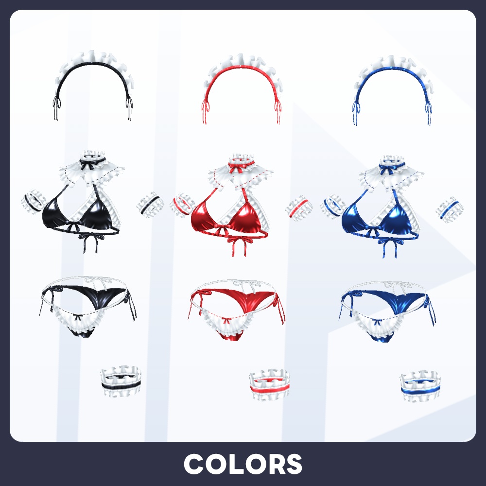【SALE 600→500JPY #VRoid 10Color】エナメルレザー メイドビキニ Patent leather Maid bikini Swimwear
