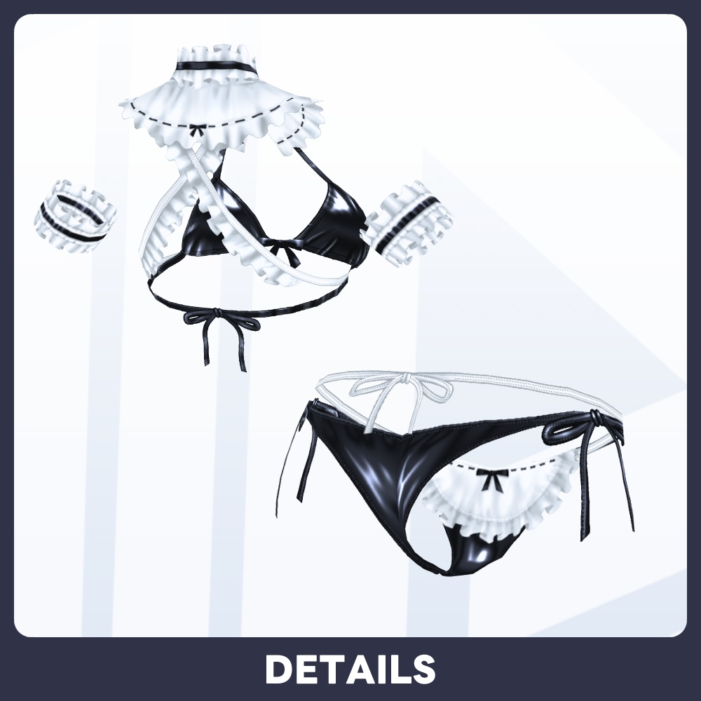 【SALE 600→500JPY #VRoid 10Color】エナメルレザー メイドビキニ Patent leather Maid bikini Swimwear