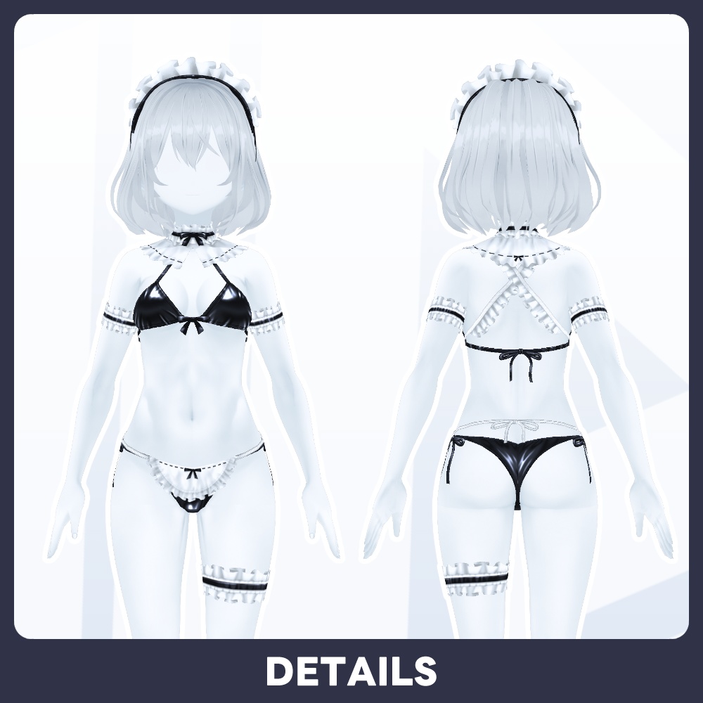 【SALE 600→500JPY #VRoid 10Color】エナメルレザー メイドビキニ Patent leather Maid bikini Swimwear