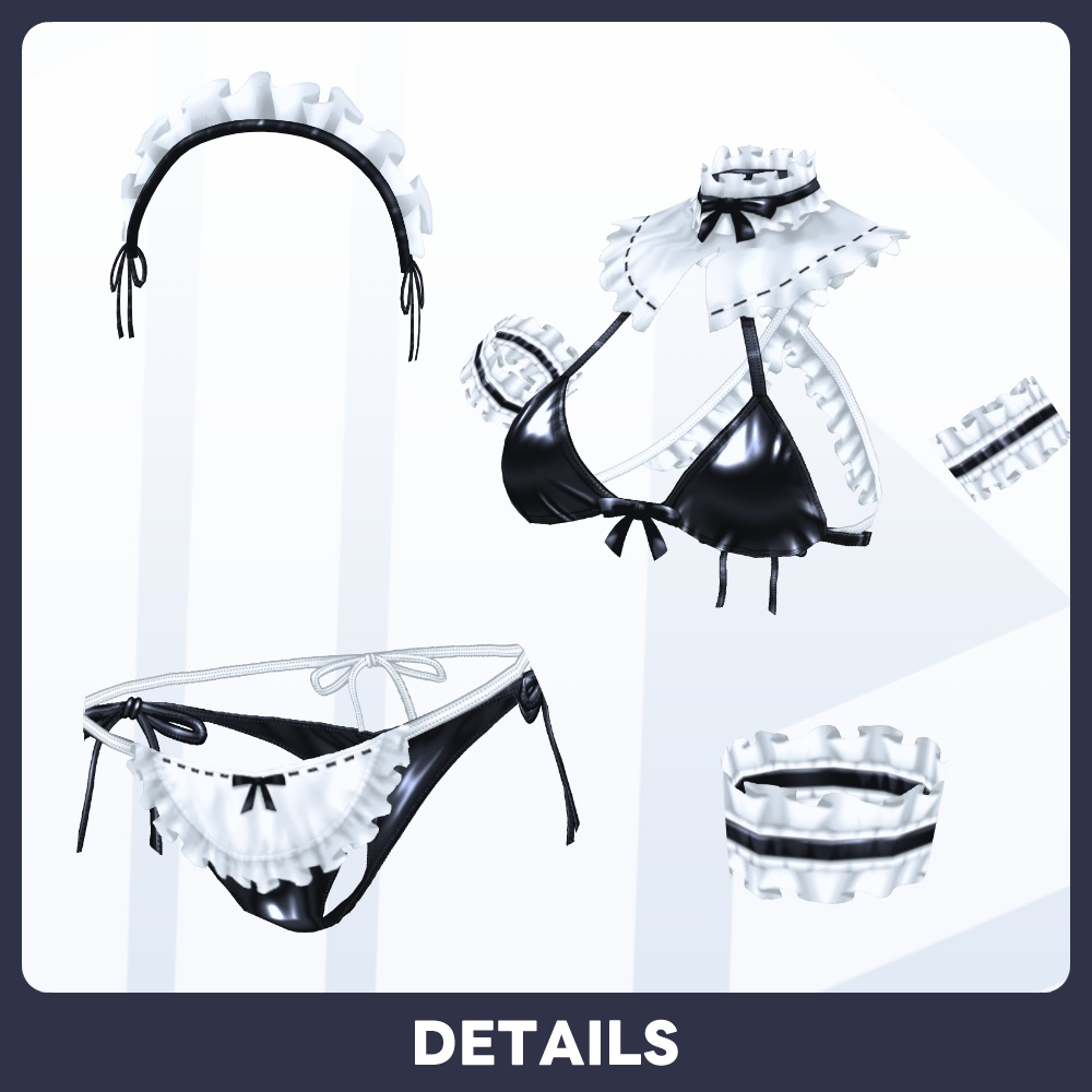 【SALE 600→500JPY #VRoid 10Color】エナメルレザー メイドビキニ Patent leather Maid bikini Swimwear