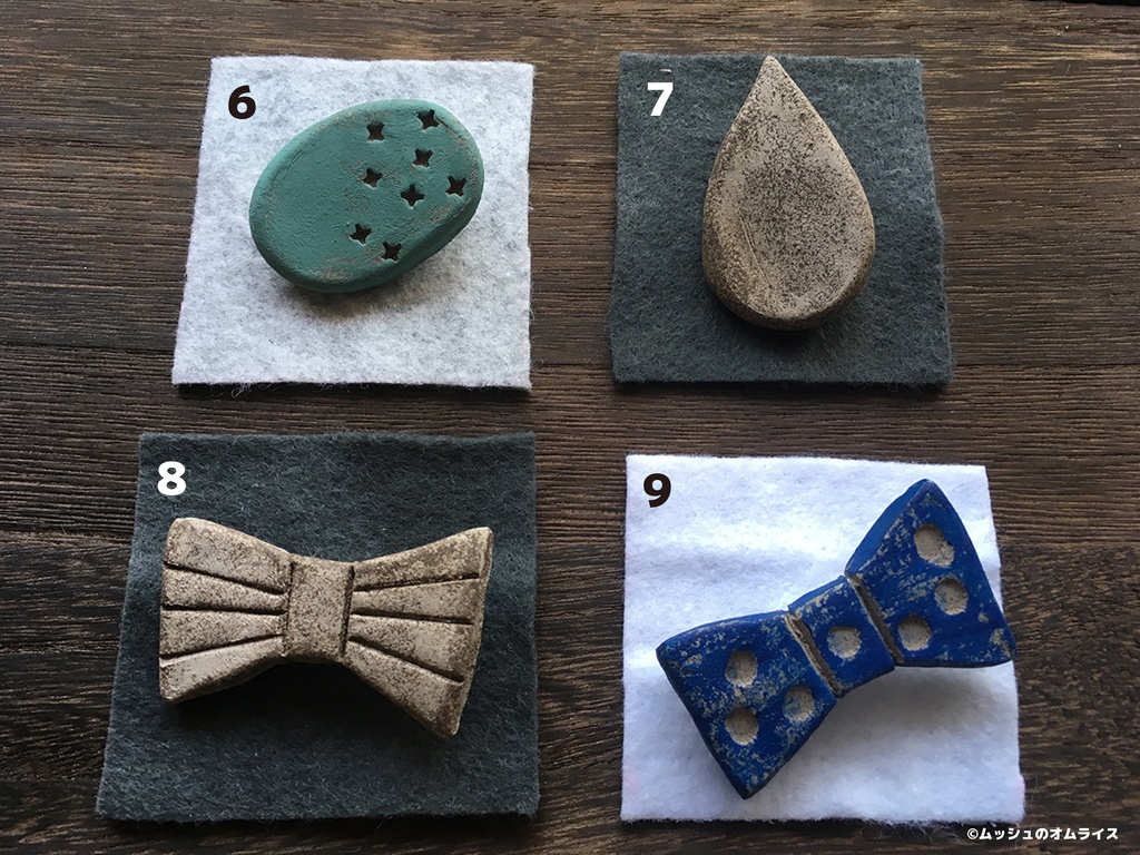 オーブン陶土のブローチ