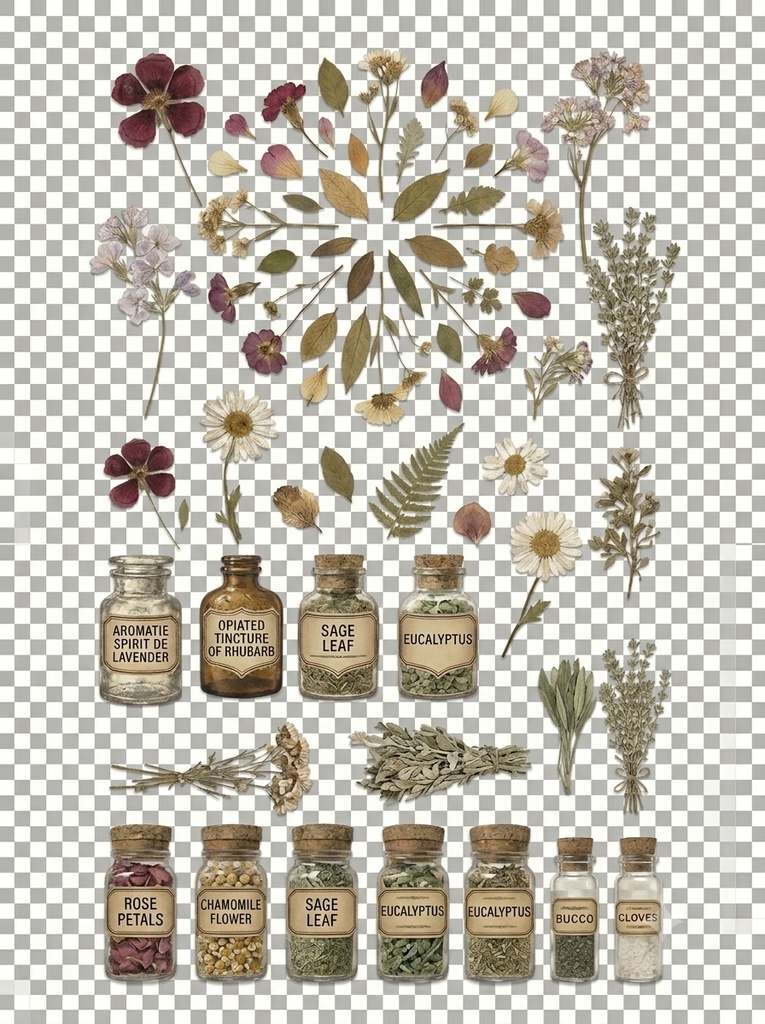 ボタニカル&押し花素材セット|30点以上|透過PNG|商用利用可
