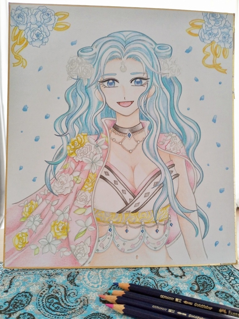 色紙イラスト「ナディーシャのベリー衣装と青い薔薇」1点限定(サイン付)