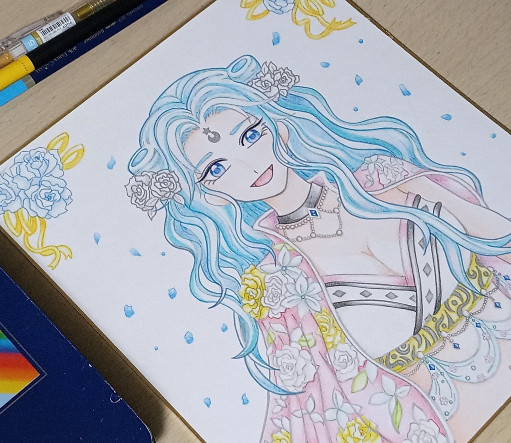 色紙イラスト「ナディーシャのベリー衣装と青い薔薇」1点限定(サイン付)