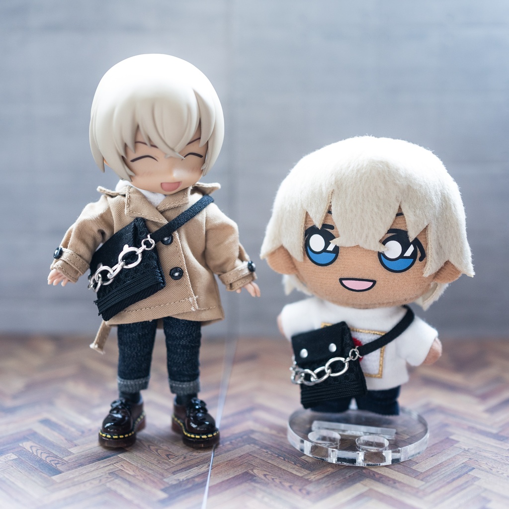 オビツ11・10㎝ぬい共用 シルバーチェーンバッグ(黒)