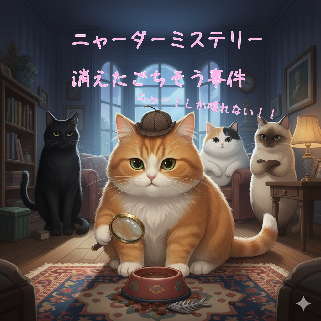 ニャーしか言えない!ニャーダーミステリー 「消えたごちそう事件」3〜5人