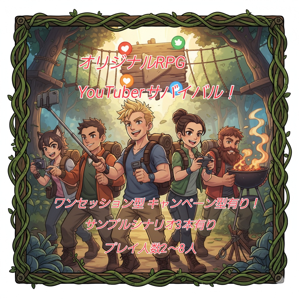 ワンセッション、キャンペーン型有り！サンプルシナリオ3本有り！オリジナルTRPG：YouTuberサバイバル！プレイ人数2〜8人