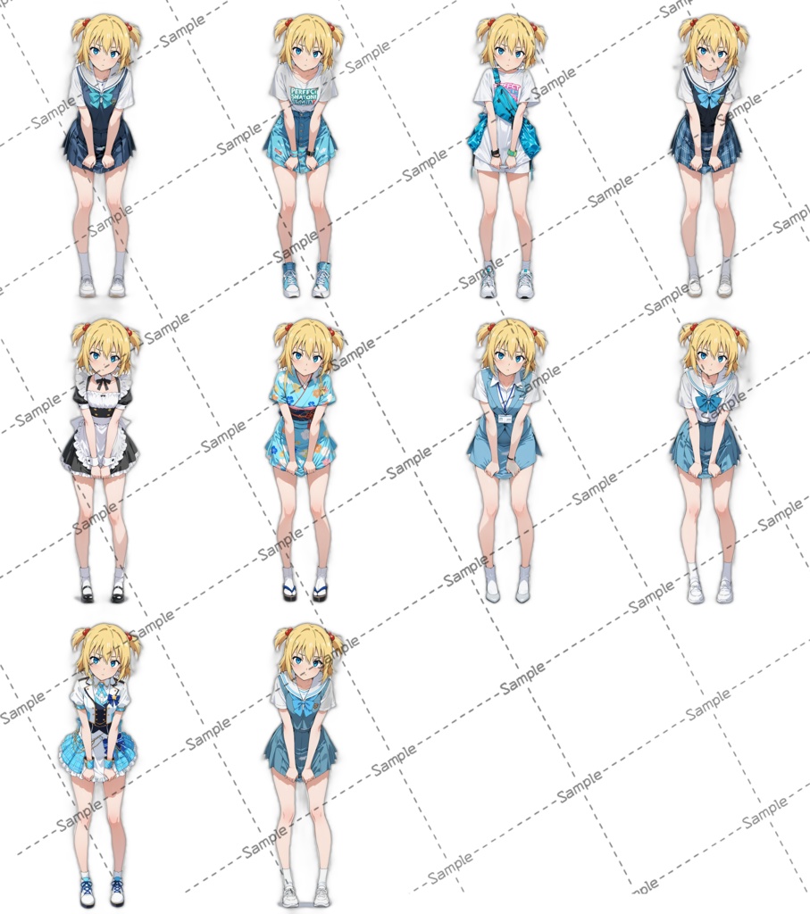 無料サンプルあり 立ち絵1 女の子 服装11種類 髪色4パターン 素材 透過済み