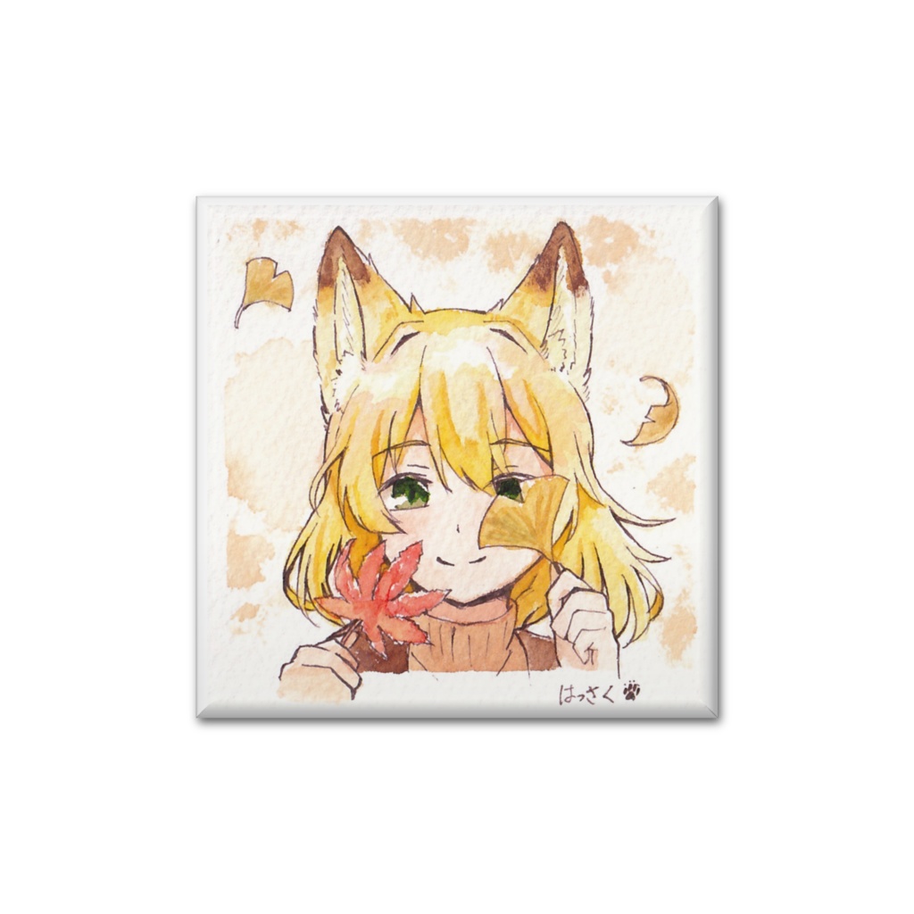 狐と紅葉缶バッチ