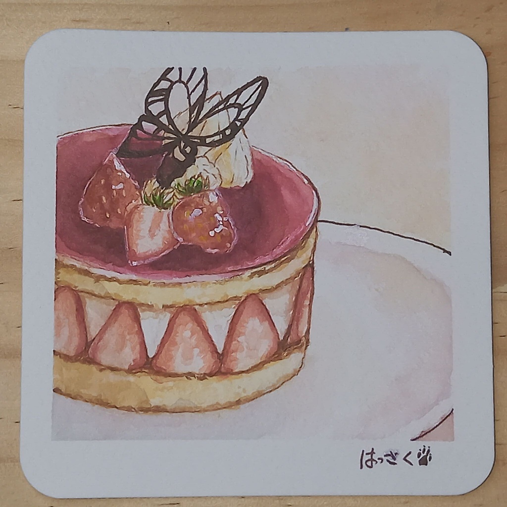【完売】透明水彩いちごのフレジェ原画