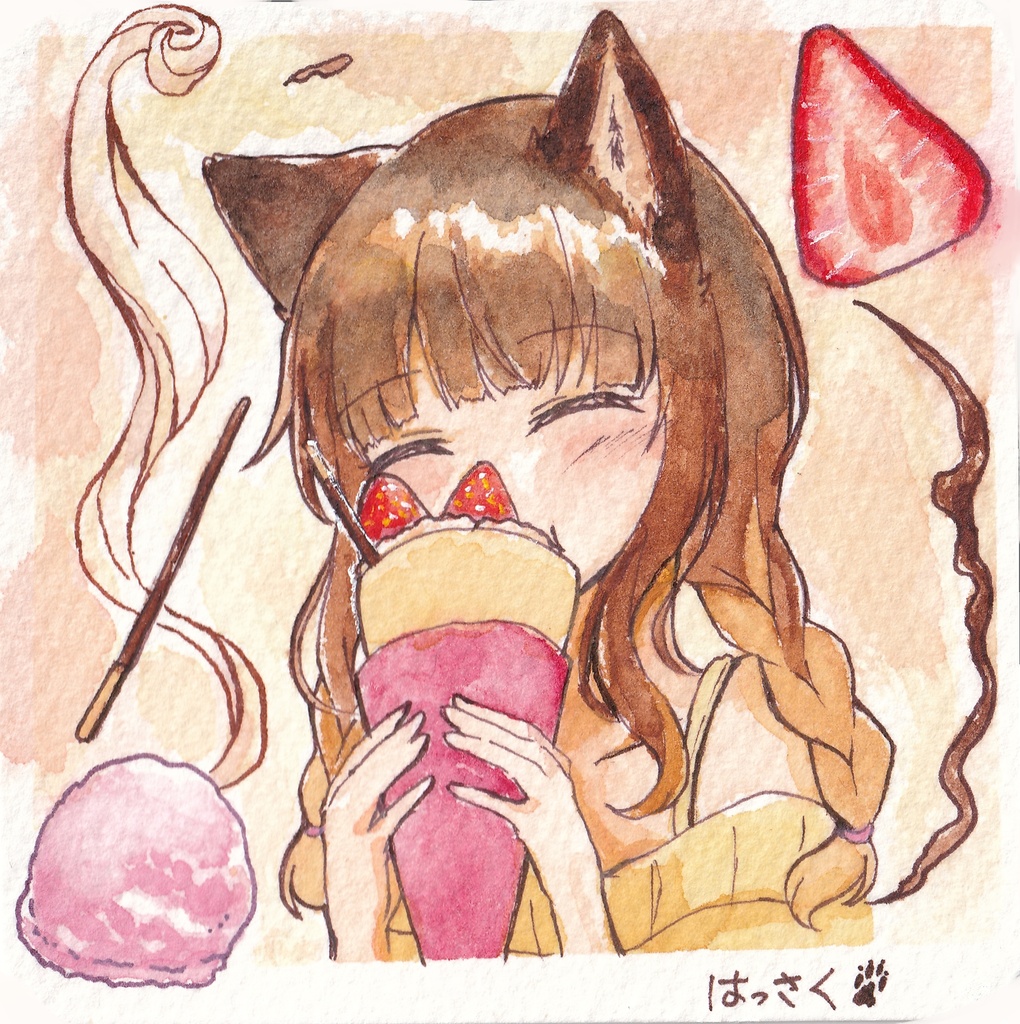 【完売】クレープ食べるオオカミっ子 原画