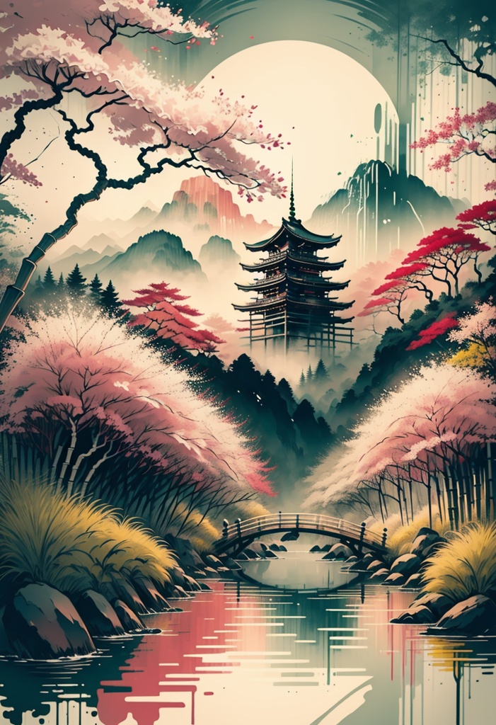AIが描く美しい水性インク画集