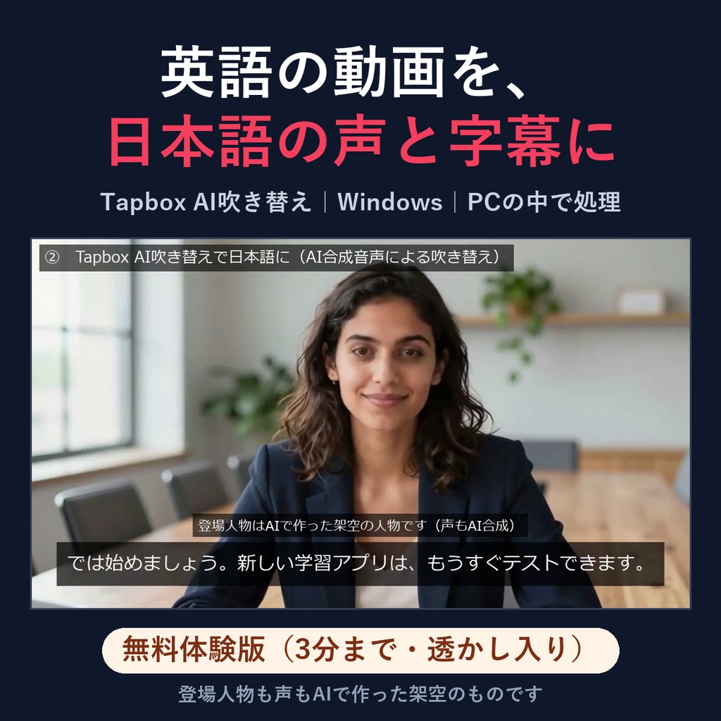 Tapbox AI吹き替え 無料体験版｜英語の動画を日本語の声と字幕に（Windows・PCの中で処理）