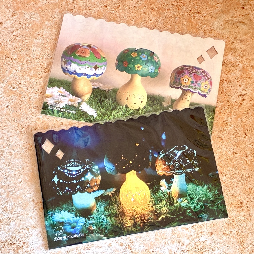 ひょうたんきのこランプ ダイカットポストカード