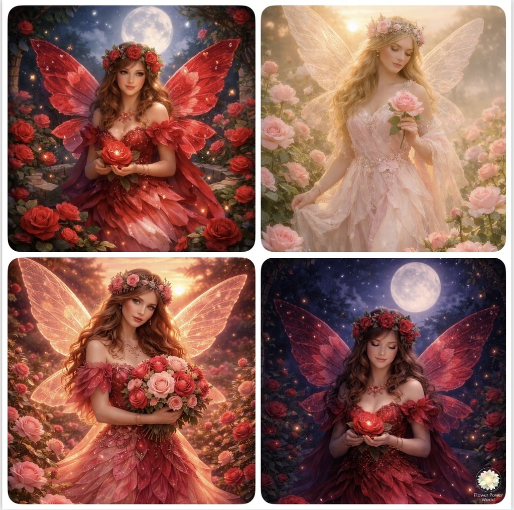 ローズの女神｜一日の循環 4枚セット Rose Goddess | The Cycle of a Day (4-Piece Set)