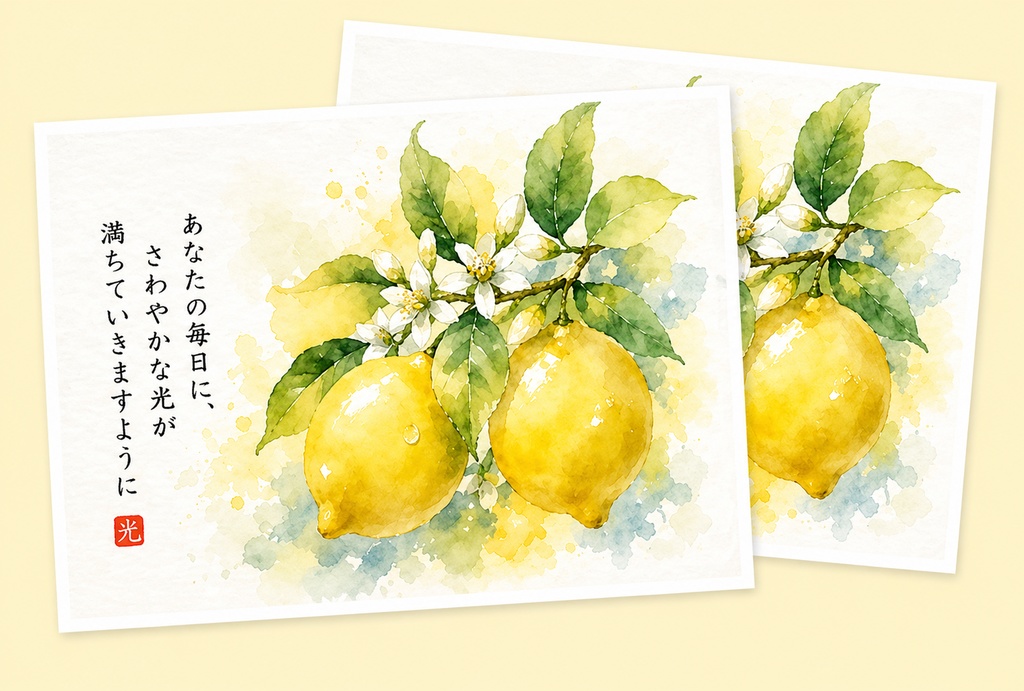 すっと整う｜レモンの絵手紙（2枚セット） Lemon Postcard | Fresh & Clear Moment (Set of 2)