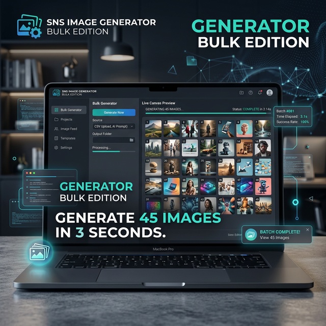 SNS画像ジェネレーター【Bulk & Brutal Edition】- テンプレ15種×3サイズ 一括生成