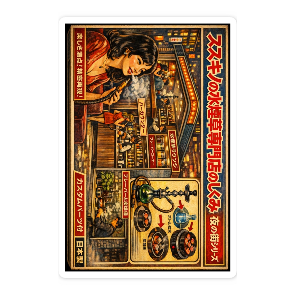 スマホステッカー「ススキノの水煙草専門店のしくみ」