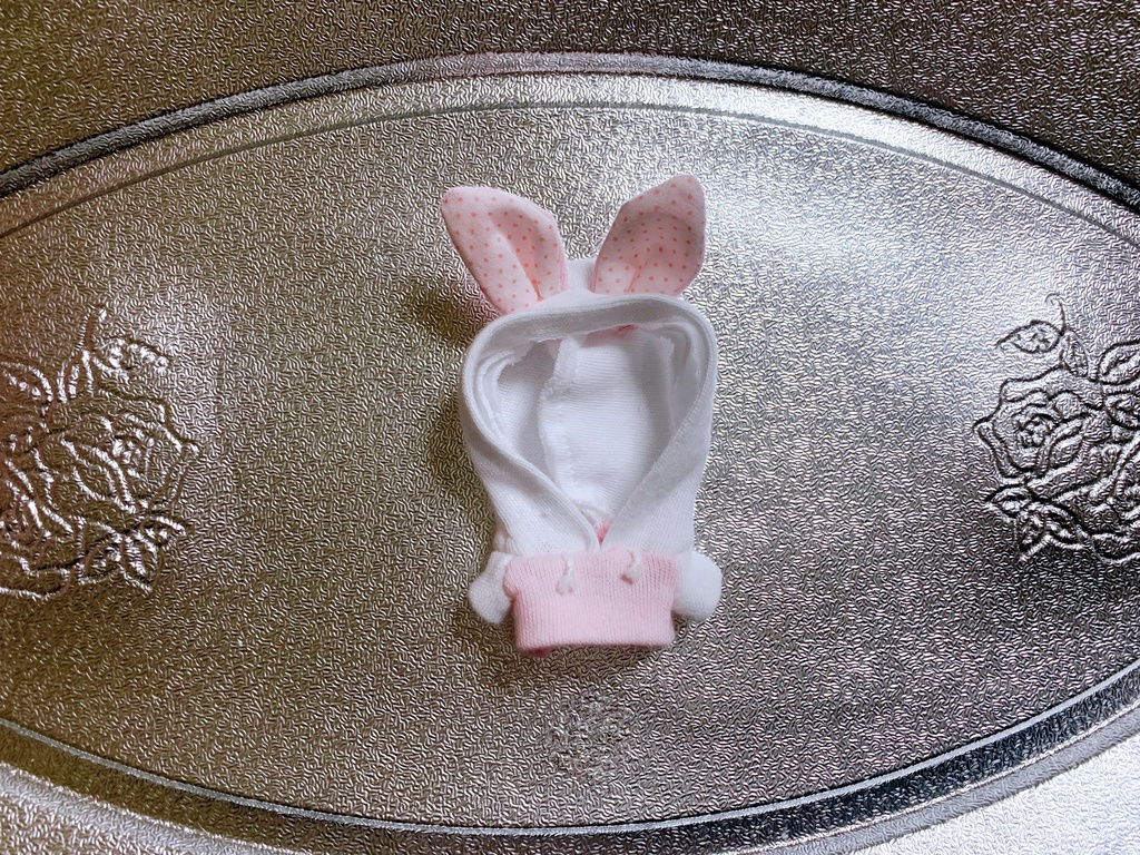 うさみみパーカー(8cmぬいちゃん専用) 白×ピンク