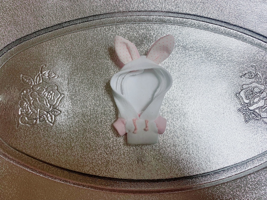 うさみみパーカー(8cmぬいちゃん) ピンク×白