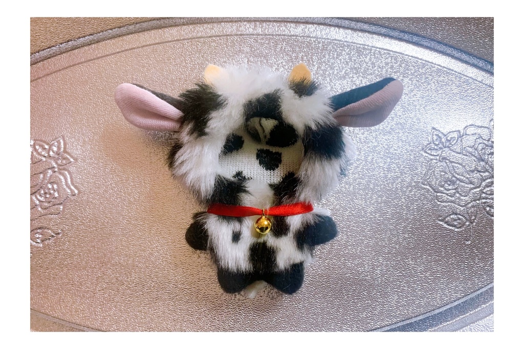 牛の着ぐるみ (8cmぬいちゃん用) 牛乳瓶ポシェット付き