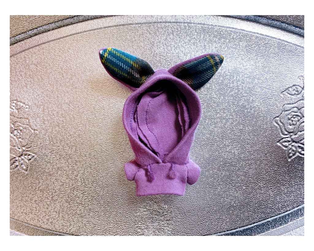 うさみみパーカー (8cmぬいちゃん用) パープル×ターコイズチェック