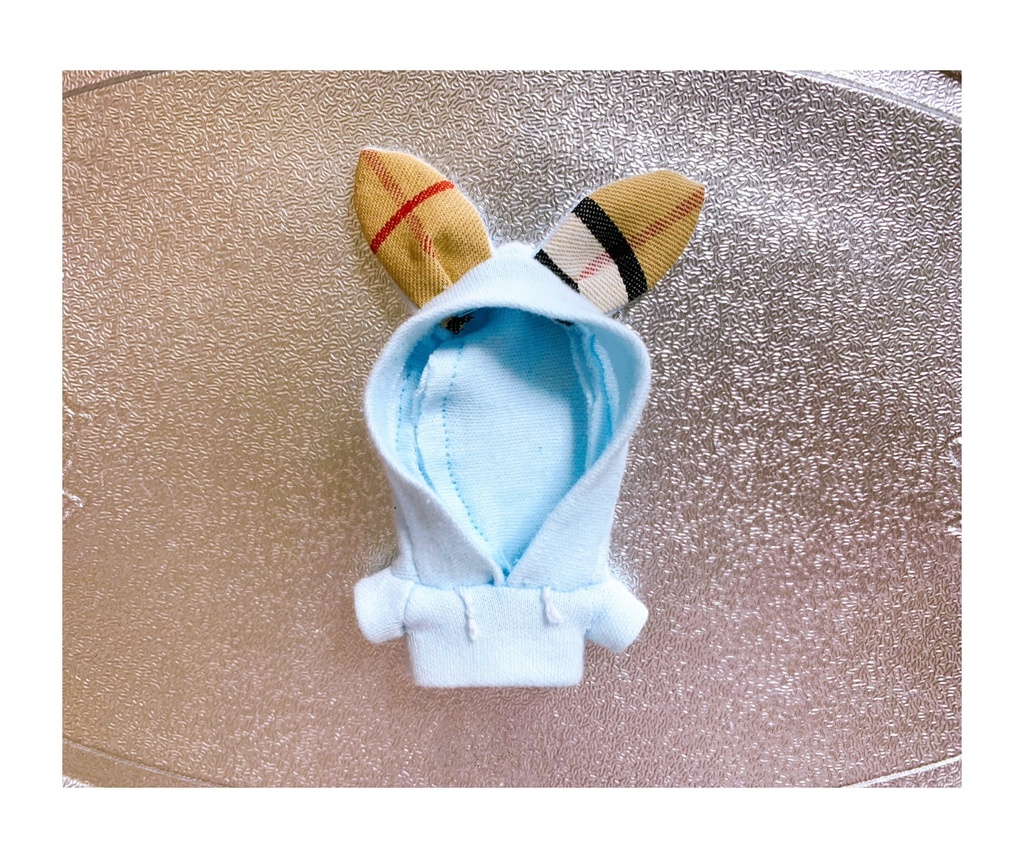 うさみみパーカー (8cmぬいちゃん用) 水色ノバチェック