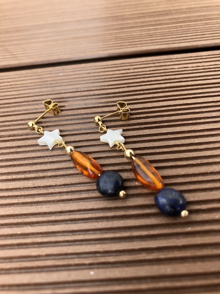 アンバー&ラピスラズリピアス